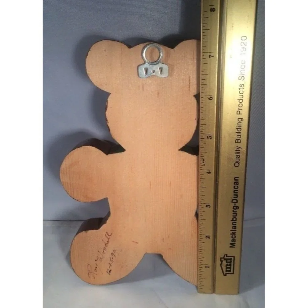VTG 80s ‎ Roy Woodell Handmade Wooden Bear Coat Hook Pair Kids Wall Decor Rustic